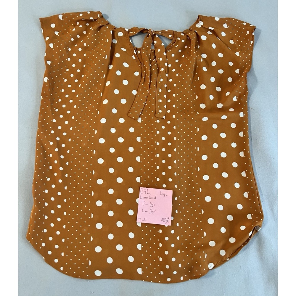 Lauren Conrad mustard orange top Blouse‎ Polka Dots Flowy Relaxed Sz Large - Picture 10 of 10